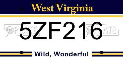 5ZF216 West Virginia License Plate