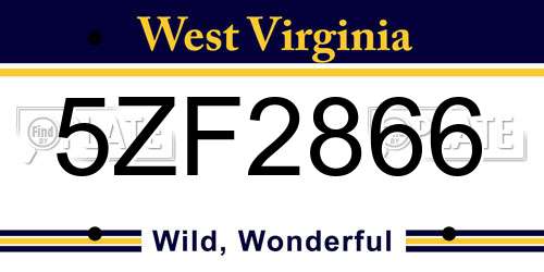 5ZF2866 West Virginia License Plate