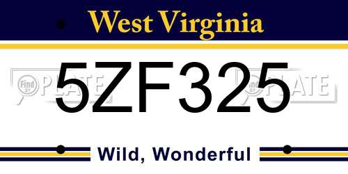 5ZF325 West Virginia License Plate