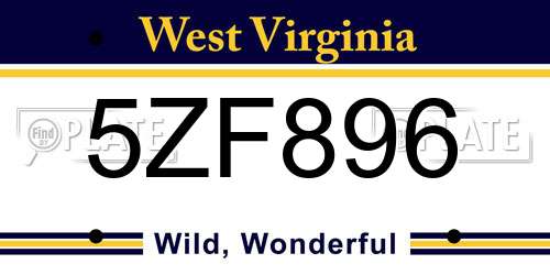 5ZF896 West Virginia License Plate