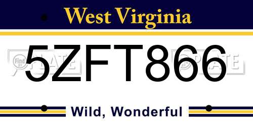 5ZFT866 West Virginia License Plate