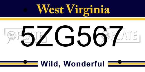 5ZG567 West Virginia License Plate