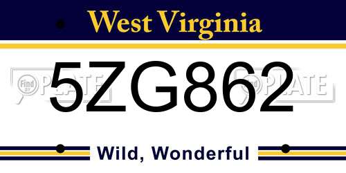 5ZG862 West Virginia License Plate