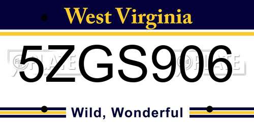 5ZGS906 West Virginia License Plate