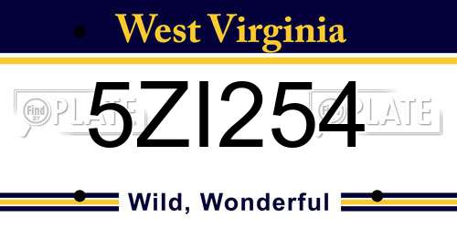 5ZI254 West Virginia License Plate