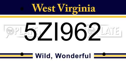 5ZI962 West Virginia License Plate