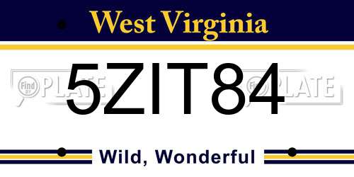 5ZIT84 West Virginia License Plate