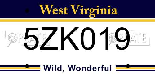 5ZK019 West Virginia License Plate