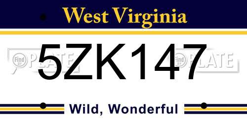 5ZK147 West Virginia License Plate