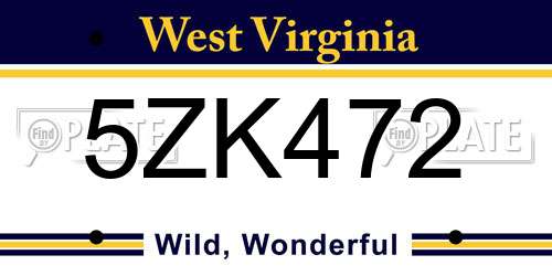 5ZK472 West Virginia License Plate