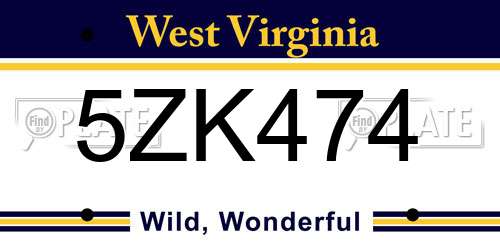5ZK474 West Virginia License Plate