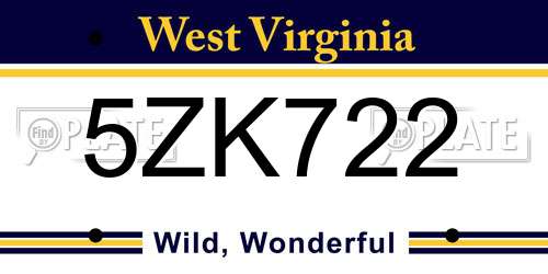 5ZK722 West Virginia License Plate