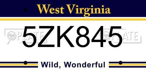 5ZK845 West Virginia License Plate