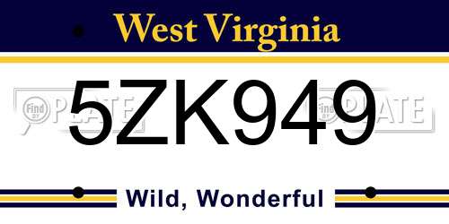5ZK949 West Virginia License Plate