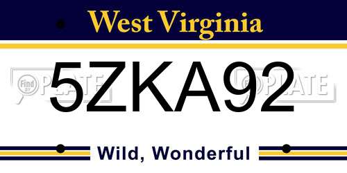 5ZKA92 West Virginia License Plate