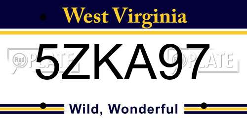 5ZKA97 West Virginia License Plate