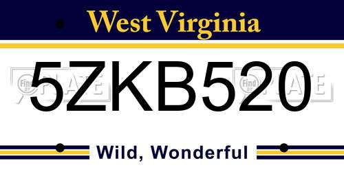 5ZKB520 West Virginia License Plate