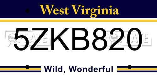 5ZKB820 West Virginia License Plate