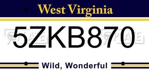 5ZKB870 West Virginia License Plate