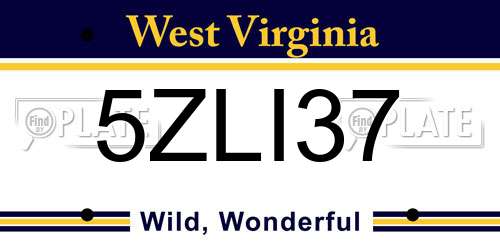 5ZLI37 West Virginia License Plate