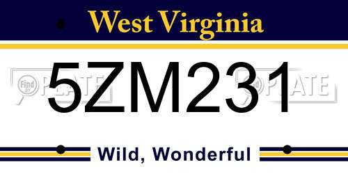 5ZM231 West Virginia License Plate