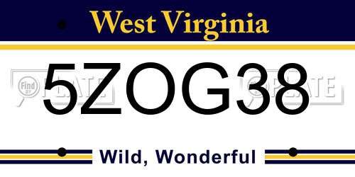 5ZOG38 West Virginia License Plate