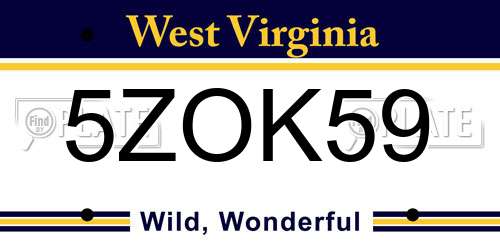 5ZOK59 West Virginia License Plate