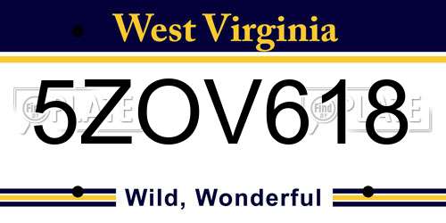 5ZOV618 West Virginia License Plate