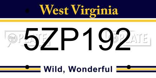 5ZP192 West Virginia License Plate