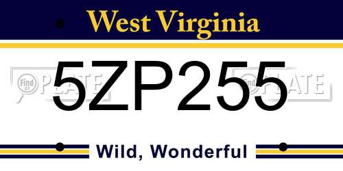 5ZP255 West Virginia License Plate