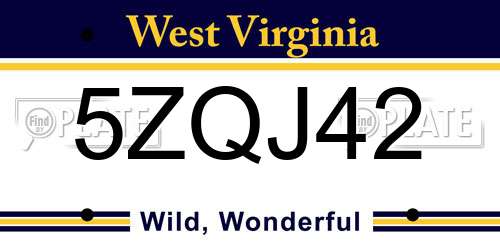 5ZQJ42 West Virginia License Plate