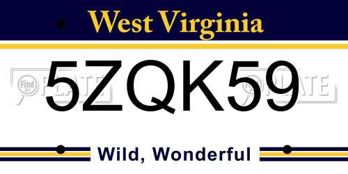 5ZQK59 West Virginia License Plate