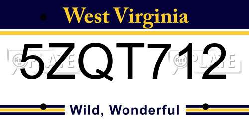 5ZQT712 West Virginia License Plate