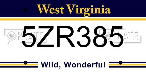 5ZR385 West Virginia License Plate