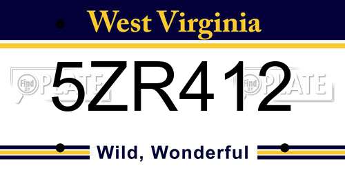 5ZR412 West Virginia License Plate