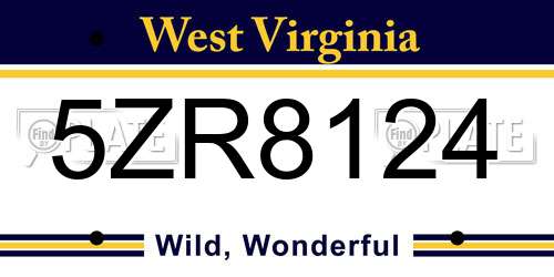 5ZR8124 West Virginia License Plate