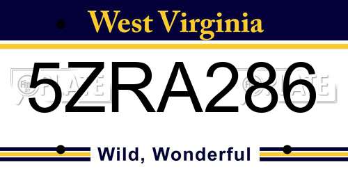 5ZRA286 West Virginia License Plate