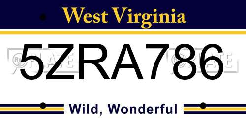 5ZRA786 West Virginia License Plate