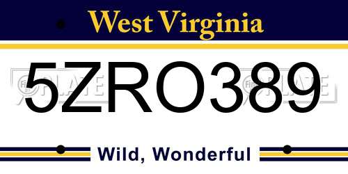 5ZRO389 West Virginia License Plate
