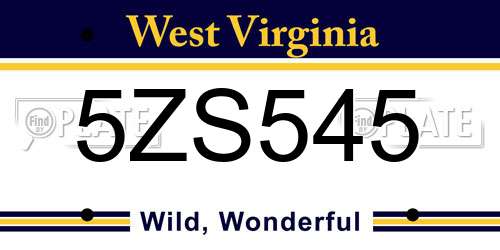 5ZS545 West Virginia License Plate