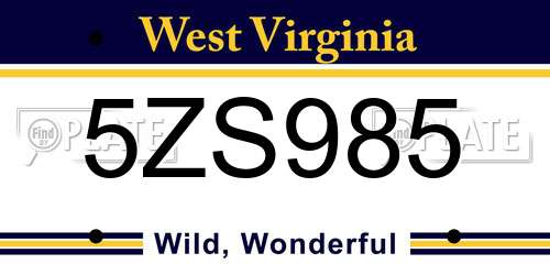 5ZS985 West Virginia License Plate