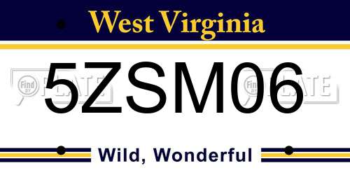 5ZSM06 West Virginia License Plate