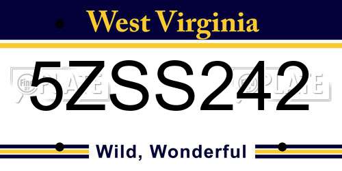 5ZSS242 West Virginia License Plate