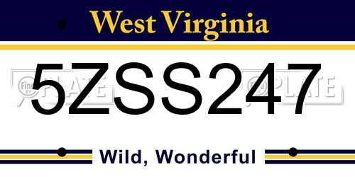 5ZSS247 West Virginia License Plate
