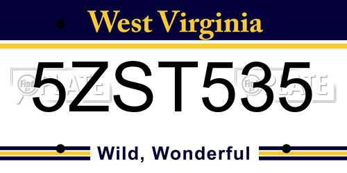 5ZST535 West Virginia License Plate