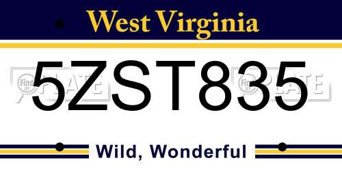 5ZST835 West Virginia License Plate
