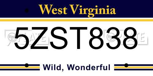 5ZST838 West Virginia License Plate