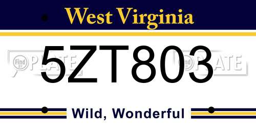 5ZT803 West Virginia License Plate