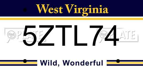 5ZTL74 West Virginia License Plate