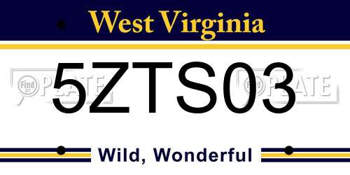5ZTS03 West Virginia License Plate